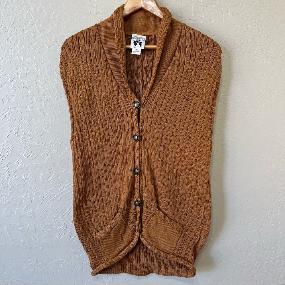 Traditional Trading Co. Brown Cable Knit Button Front Sweater Vest